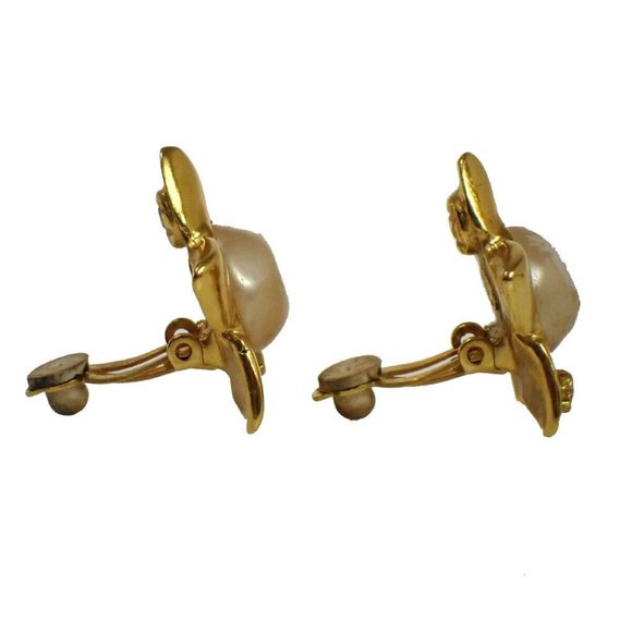 CHANEL CC Star Earrings 96P Clip-On Imitation Pearl GHW France Vintage - Picture 2 of 9